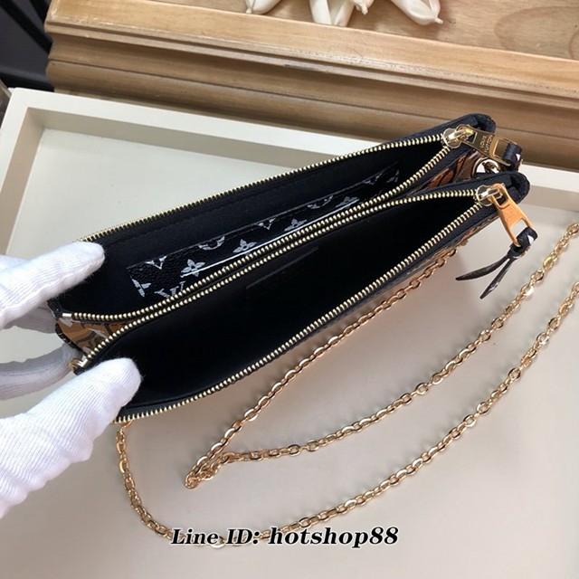 路易威登LV女包 LV小號鏈條斜挎包 M67561 克彩繪 POCHETTE DOUBLE ZIP鏈條錢夾 xxlv1171